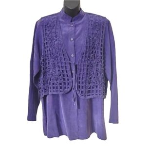 Fiji Sport 100% Silk Button Down Purple Shirt Size M NWT